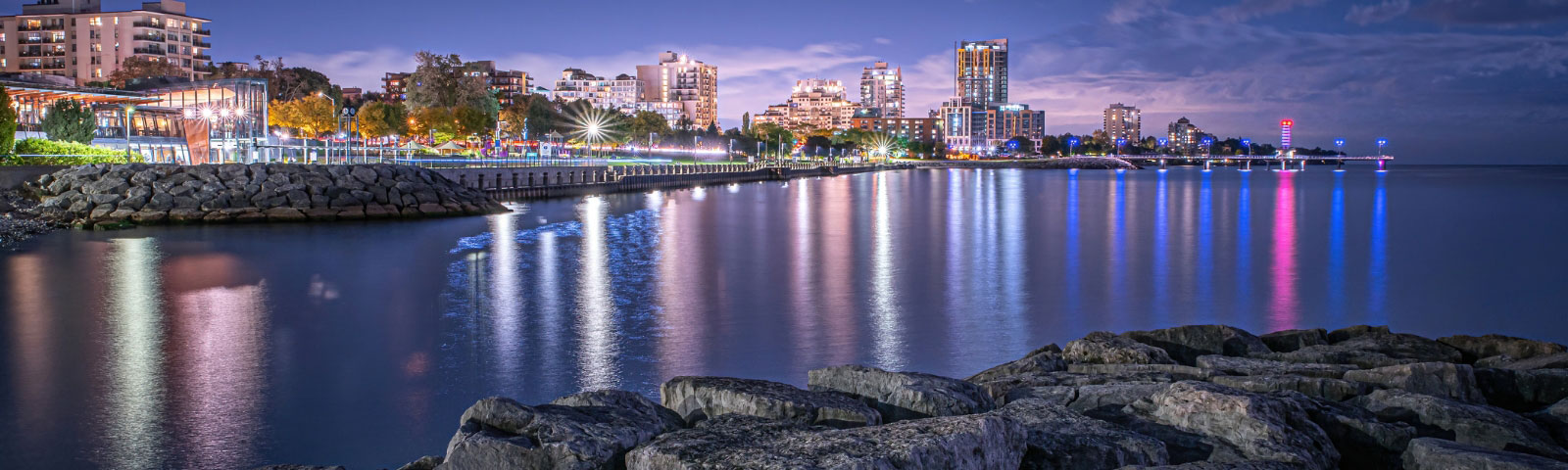 Burlington lake shore at night